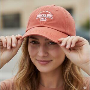 Women's Baseball Cap - Put It On My Husband's Tab - NEW (Orange)